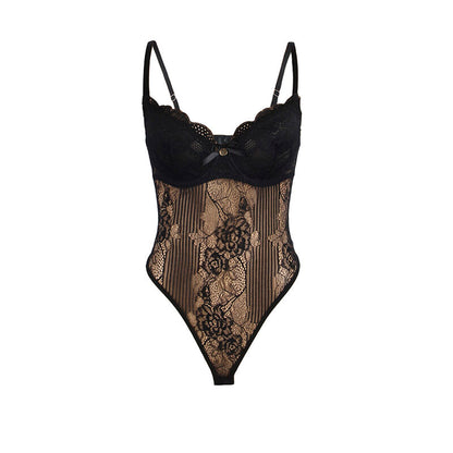 SUBBLIME - 955618 BODY EN DENTELLE AVEC FERMETURE EN BAS NOIR S/M - 7eme ciel