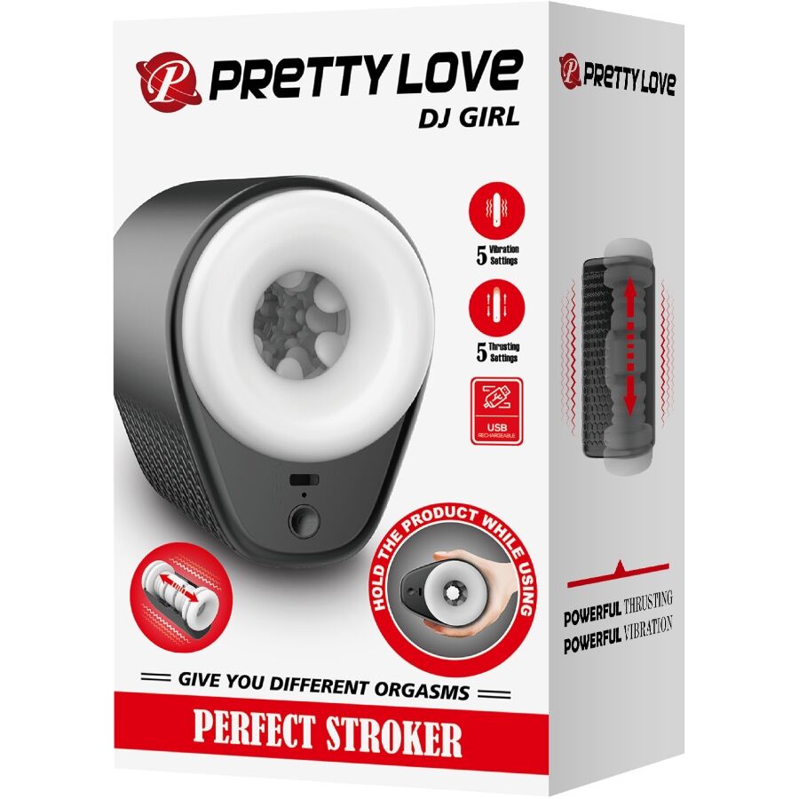 PRETTY LOVE - MASTURBATEUR POUR HOMME DJ GIRL AVEC VIBRATION 5 RÉGLAGES NEGRO - 7eme ciel