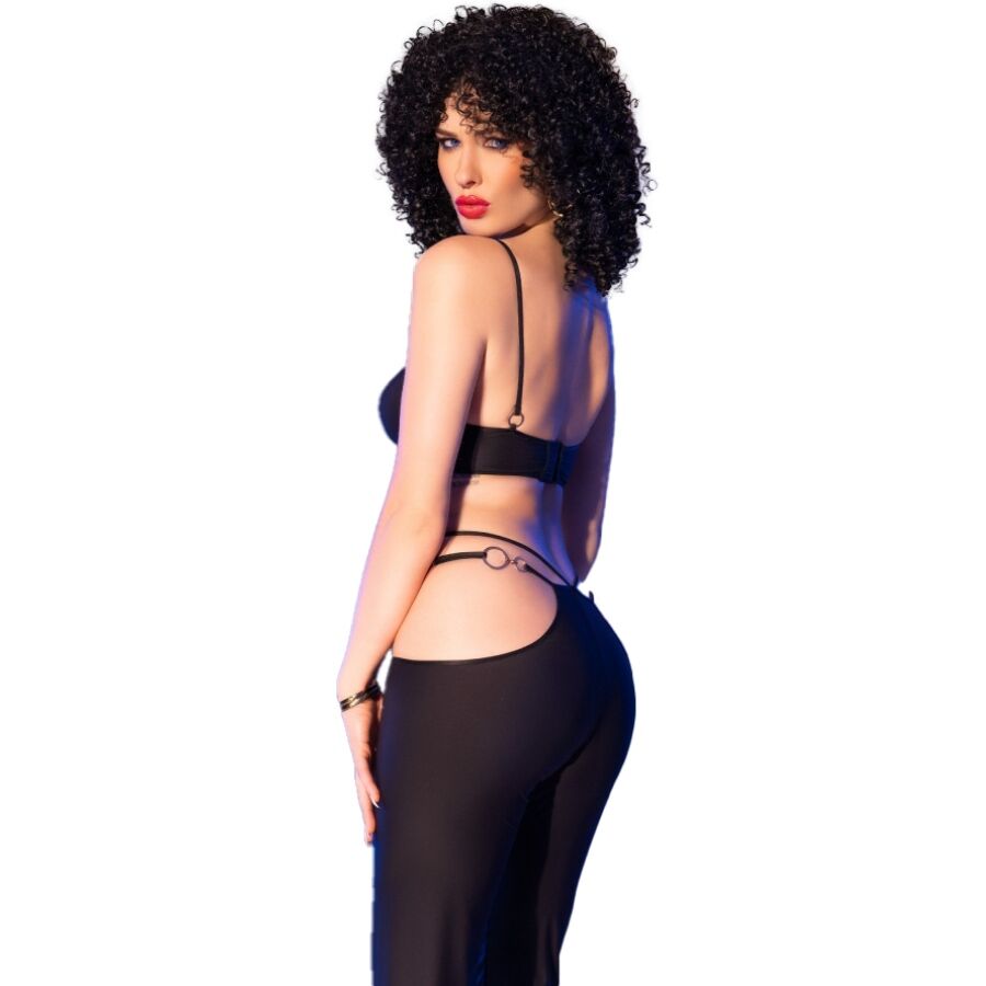 CHILIROSE - CR 4851 ENSEMBLE TOP ET LEGGINGS NOIRS AVEC ACCESSOIRES DORÉS S - 7eme ciel