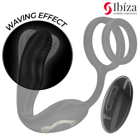 IBIZA - Plug anal rotatif télécommandé WIGGLE avec vibrations périnéales et anneaux rehaussant le pénis - 7eme ciel