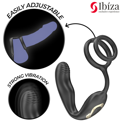 IBIZA - Plug anal rotatif télécommandé WIGGLE avec vibrations périnéales et anneaux rehaussant le pénis - 7eme ciel