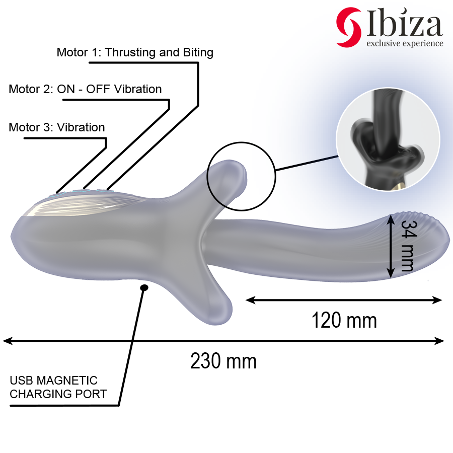 IBIZA - VIBRATEUR PUISSANT AVEC EFFET DE POUSSÉE ET DE MORSURE - 7eme ciel