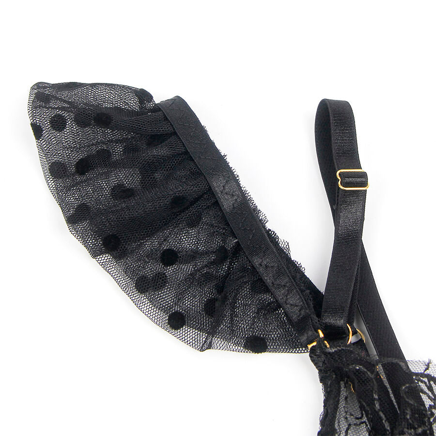 SUBBLIME - 957483 ENSEMBLE SOUTIEN-GORGE ET JARRETELLE EN DENTELLE NOIR S/M - 7eme ciel