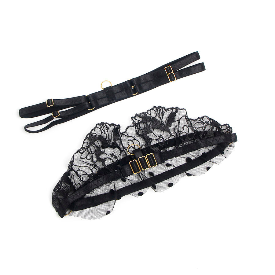 SUBBLIME - 957483 ENSEMBLE SOUTIEN-GORGE ET JARRETELLE EN DENTELLE NOIR S/M - 7eme ciel