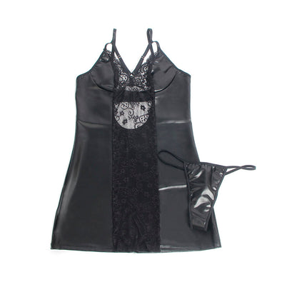 SUBBLIME - 957520 ROBE EN CUIR AVEC DENTELLE FLORALE NOIRE S/M - 7eme ciel