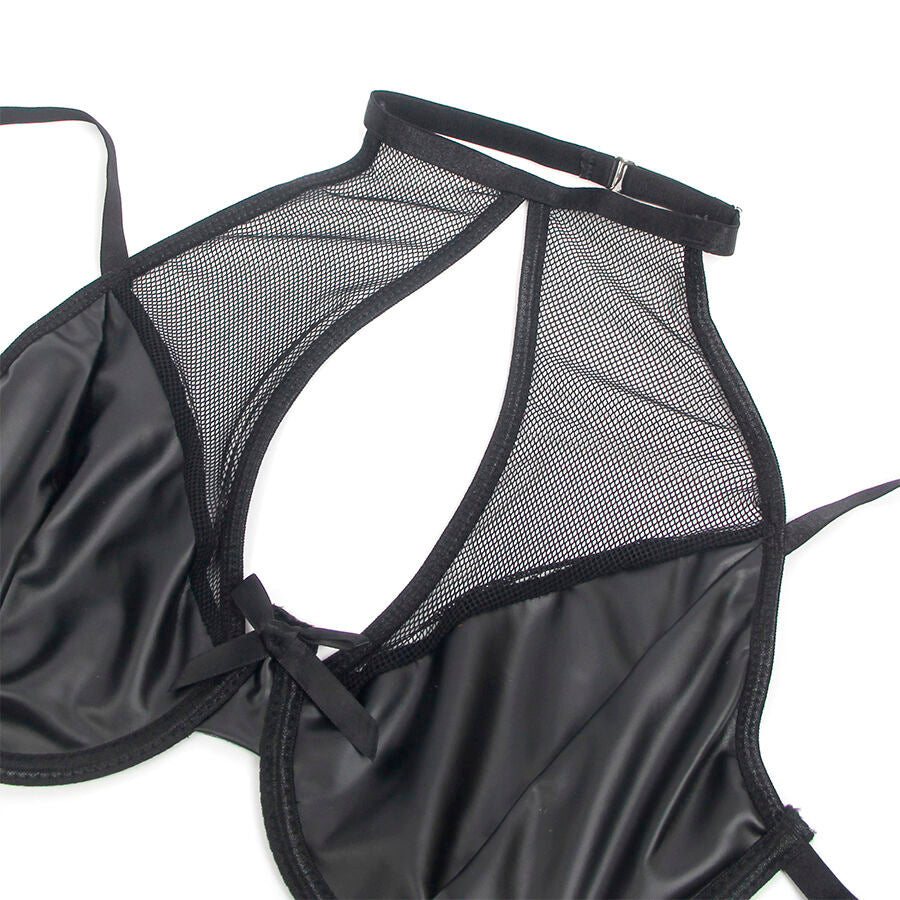 SUBBLIME - 957582 ENSEMBLE SOUTIEN-GORGE ET JUPE EN CUIR NOIR S/M - 7eme ciel