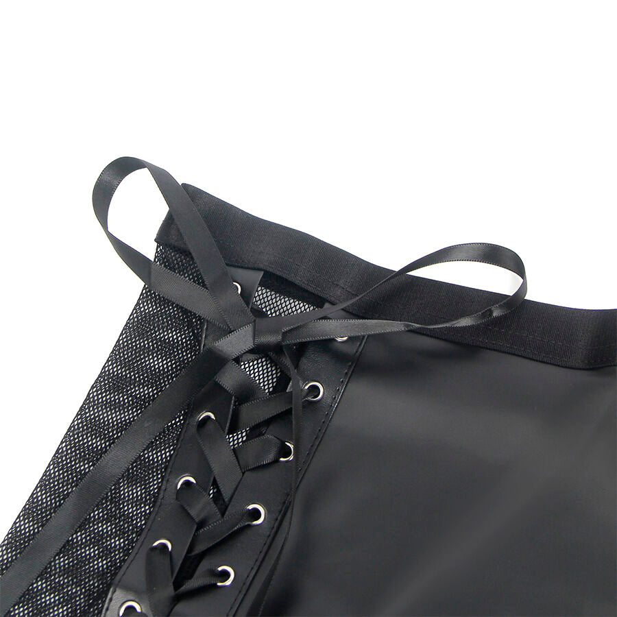 SUBBLIME - 957582 ENSEMBLE SOUTIEN-GORGE ET JUPE EN CUIR NOIR S/M - 7eme ciel