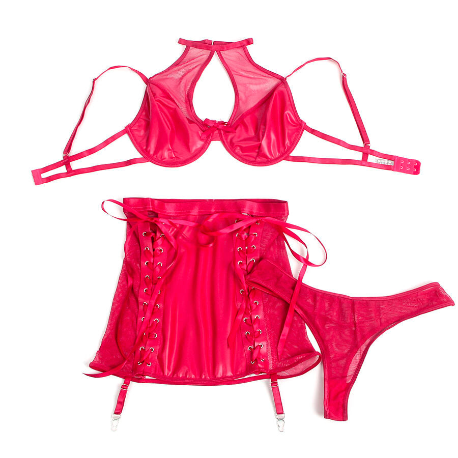 SUBBLIME - 957605 ENSEMBLE SOUTIEN-GORGE ET JUPE EN CUIR ROUGE S/M - 7eme ciel