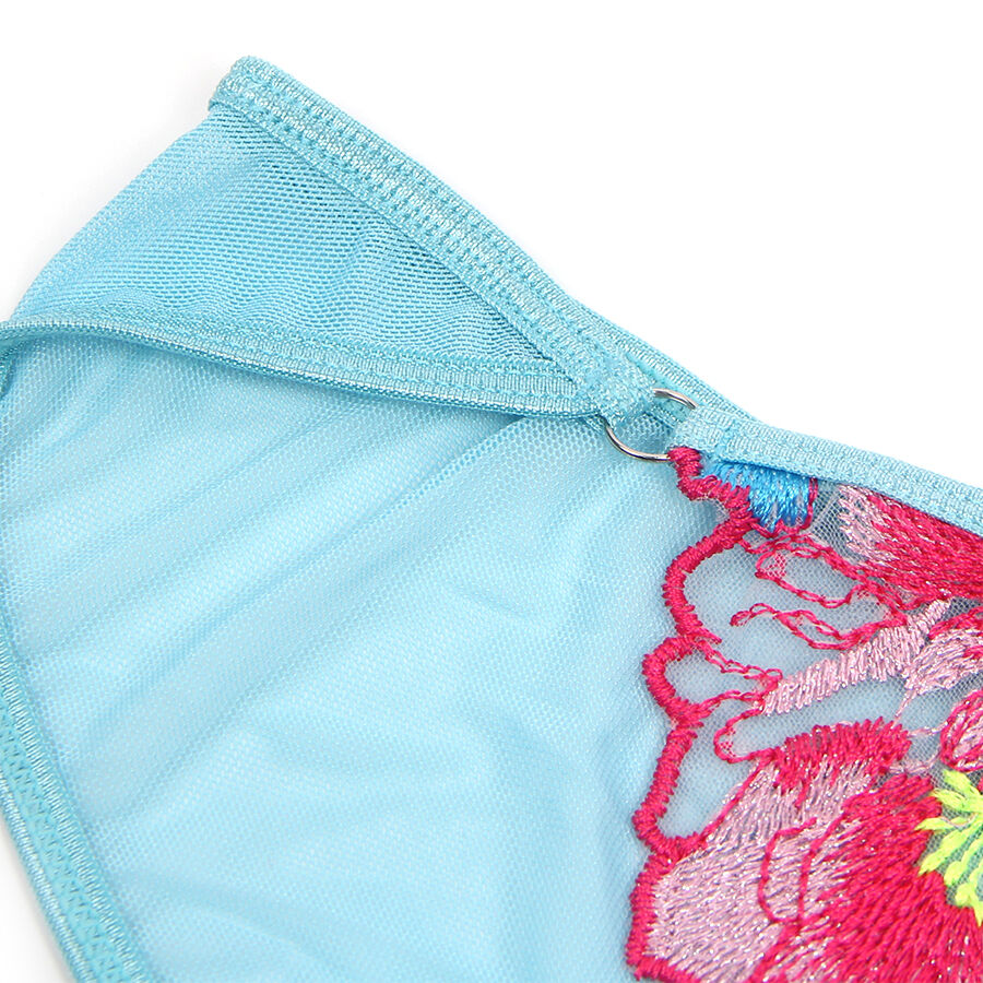 SUBBLIME - 957643 ENSEMBLE SOUTIEN-GORGE ET PORTE-JARRETELLES BRODÉ FLEURS ROSE S/M - 7eme ciel
