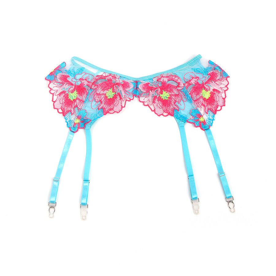 SUBBLIME - 957643 ENSEMBLE SOUTIEN-GORGE ET PORTE-JARRETELLES BRODÉ FLEURS ROSE S/M - 7eme ciel