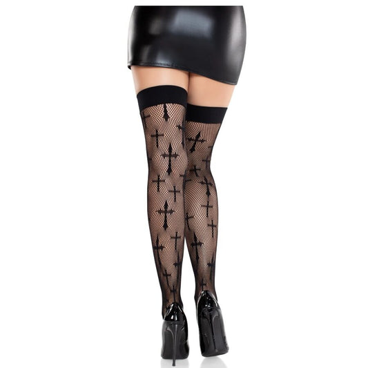 LEG AVENUE - BAS EN DENTELLE WORSHIP ME NOIRS - 7eme ciel