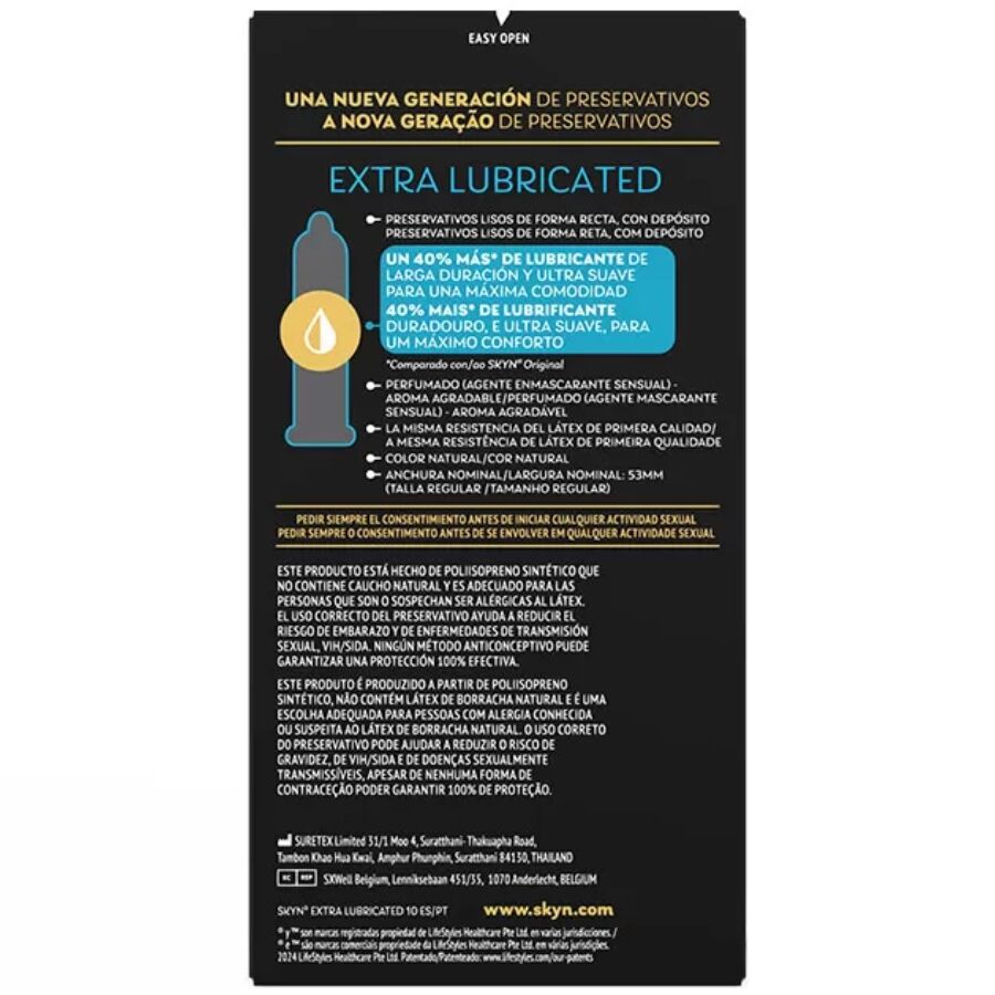 SKYN - PRÉSERVATIF EXTRA LUBRIFIÉ 10 UNITÉS - 7eme ciel