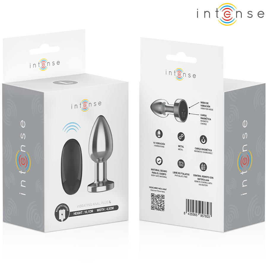 INTENSE - PLUG ANAL 10 VIBRATIONS MÉTAL AVEC TÉLÉCOMMANDE L - 7eme ciel