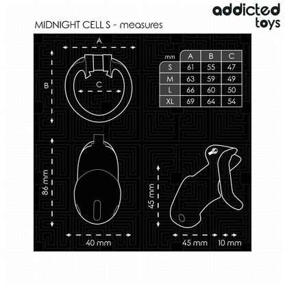 ADDICTED TOYS LOCKED - CAGE À PÉNIS MINDNIGHT CELL TAILLE S 4.8 CM - 7eme ciel