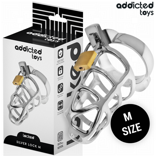 ADDICTED TOYS LOCKED - CAGE À PÉNIS EN MÉTAL AVEC VERROU ARGENT TAILLE M