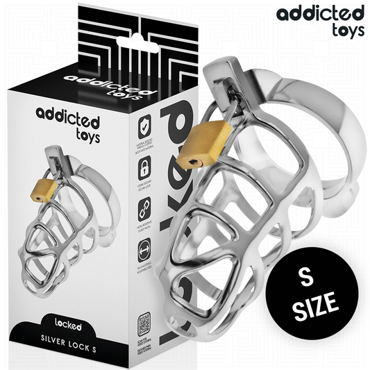 ADDICTED TOYS LOCKED - CAGE À PÉNIS EN MÉTAL AVEC VERROU ARGENT TAILLE S