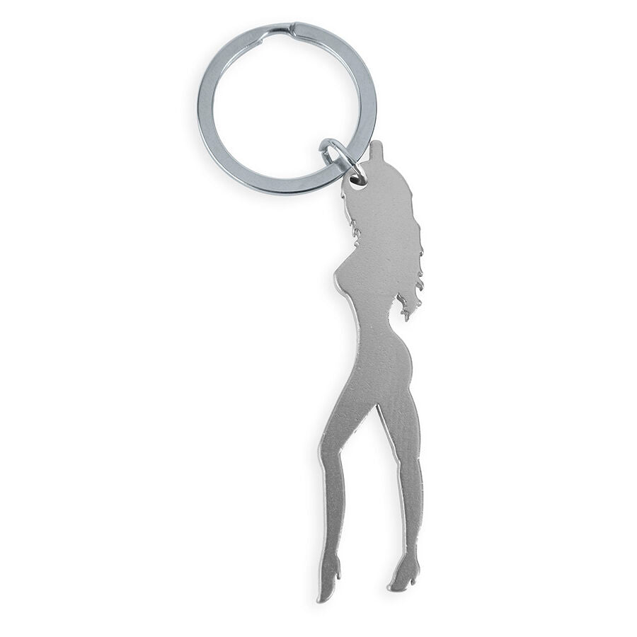DIABLO PICANTE - PORTE-CLÉS AVEC SILHOUETTE FÉMININE ARGENTÉE AVEC DÉCAPOTEUR