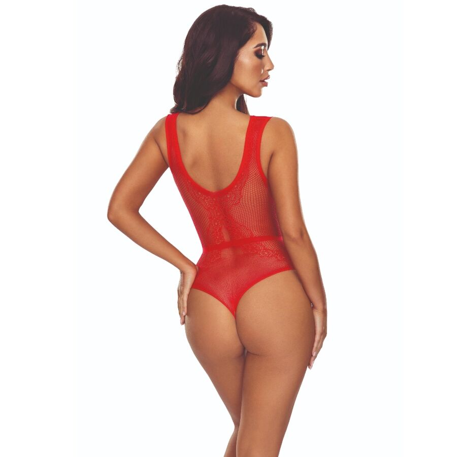 PASSION - BS115 BODYSTOCKING GRID ROUGE - 7eme ciel