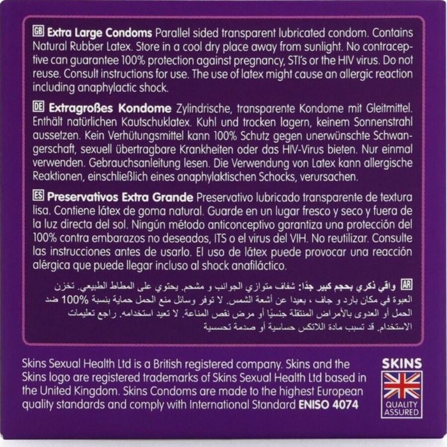 SKINS - PACK DE 4 PRÉSERVATIFS EXTRA LARGES PREMIUM - 7eme ciel