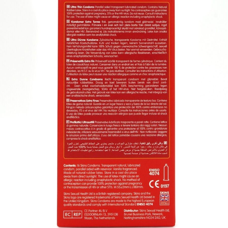 SKINS - PACK DE 16 PRÉSERVATIFS ULTRA FINS PREMIUM - 7eme ciel