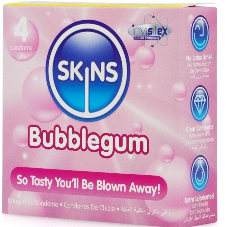 SKINS - PACK DE 4 PRÉSERVATIFS BUBBLEGUM PREMIUM - 7eme ciel