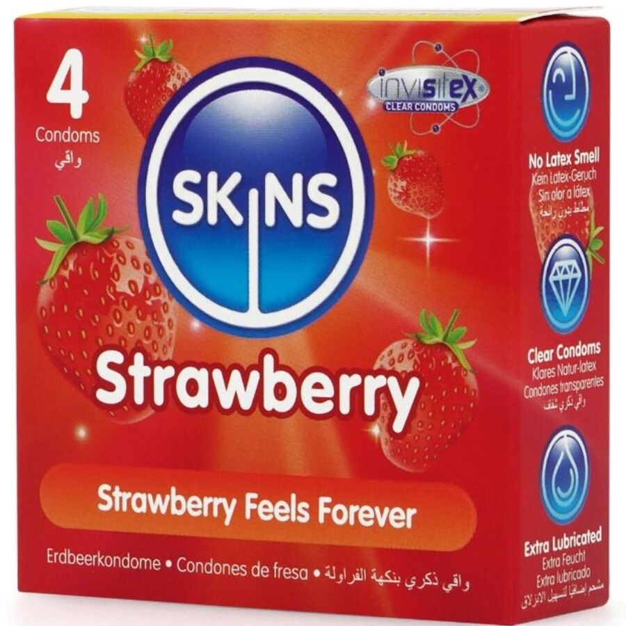 SKINS - PACK DE 4 PRÉSERVATIFS PREMIUM FRAISE - 7eme ciel