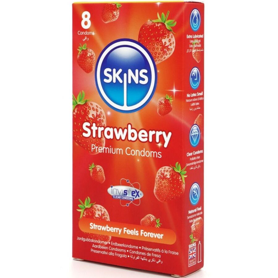 SKINS - PACK DE 8 PRÉSERVATIFS PREMIUM FRAISE - 7eme ciel