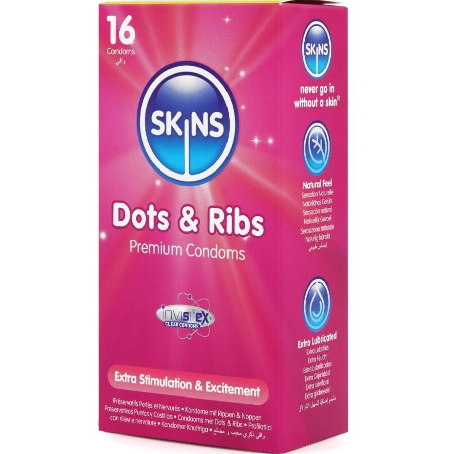 SKINS - PACK DE 16 PRÉSERVATIFS PREMIUM DOTS & RIBS - 7eme ciel