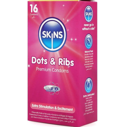 SKINS - PACK DE 16 PRÉSERVATIFS PREMIUM DOTS & RIBS - 7eme ciel