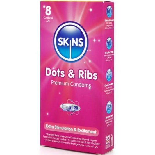 SKINS - PACK DE 8 PRÉSERVATIFS PREMIUM DOTS & RIBS - 7eme ciel