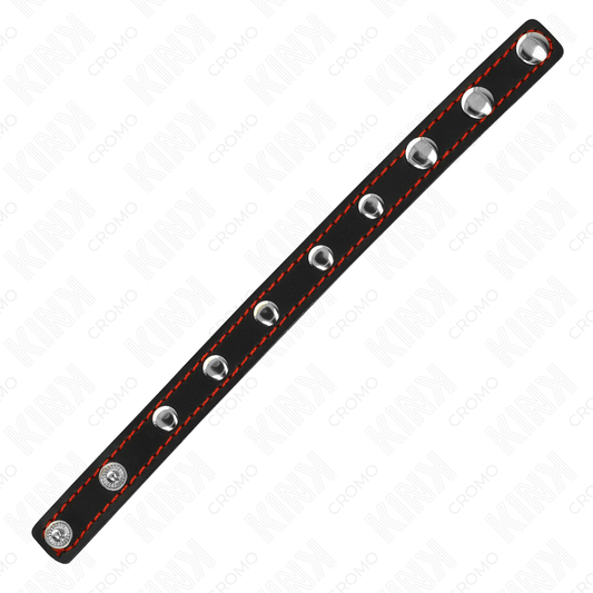 KINK - ANNEAU PÉNIS EN CUIR AVEC FERMETURE À PRESSION DOUBLURE ROUGE 21 X 1,5 CM - 7eme ciel