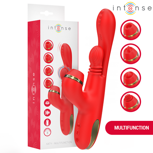 INTENSE - STIMULATEUR DE CLITORIS MULTIFONCTION KATY 4 TÊTES INTERCHANGEABLES ROUGE - 7eme ciel