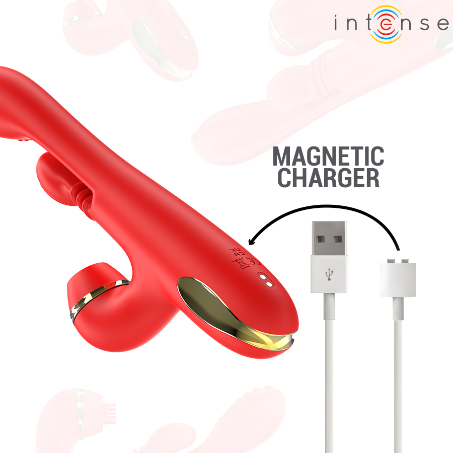 INTENSE - STIMULATEUR DE CLITORIS MULTIFONCTION KATY 4 TÊTES INTERCHANGEABLES ROUGE - 7eme ciel