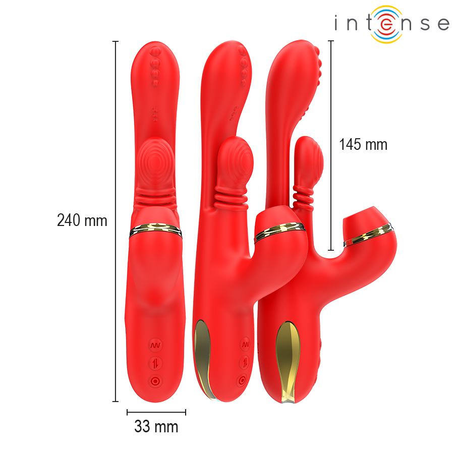 INTENSE - STIMULATEUR DE CLITORIS MULTIFONCTION KATY 4 TÊTES INTERCHANGEABLES ROUGE - 7eme ciel
