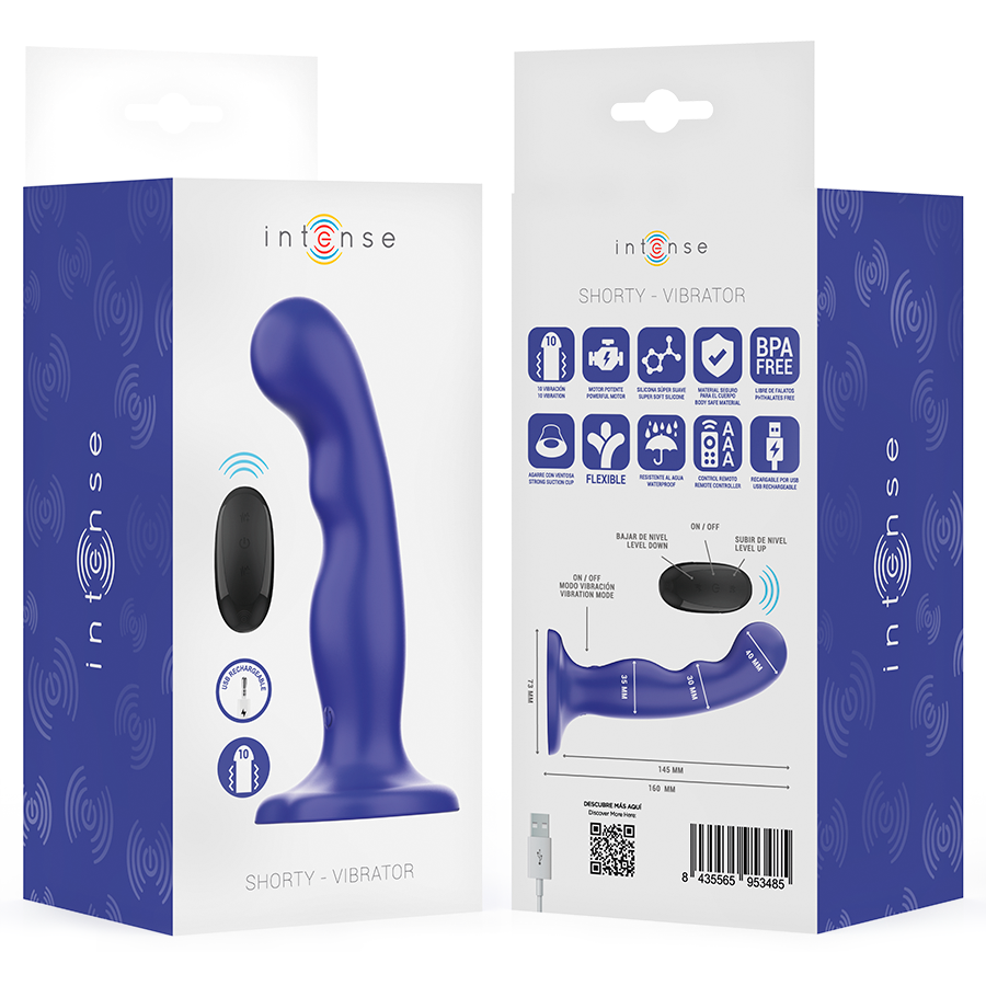 INTENSE - SHORTY VIBRATEUR AVEC VENTOUSE TÉLÉCOMMANDE BLEUE - 7eme ciel