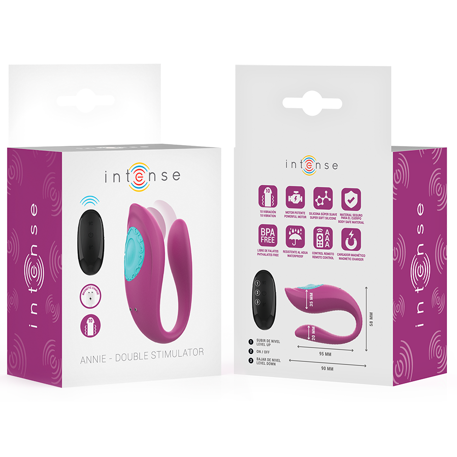 INTENSE - ANNIE VIBRATEUR ET STIMULATEUR EN U VIOLET TÉLÉCOMMANDE - 7eme ciel