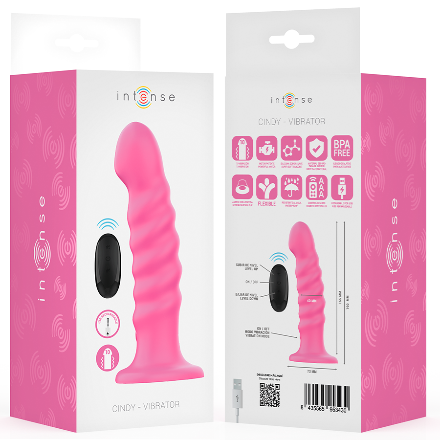 INTENSE - CINDY VIBRATEUR TAILLE L DESIGN SPIRALE 10 VIBRATIONS ROSE TÉLÉCOMMANDE - 7eme ciel