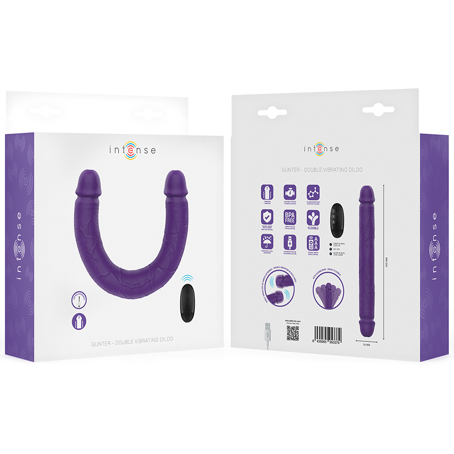 INTENSE - GUNTER DILDO DOUBLE VIBRATEUR 40 CM VIOLET TÉLÉCOMMANDE - 7eme ciel