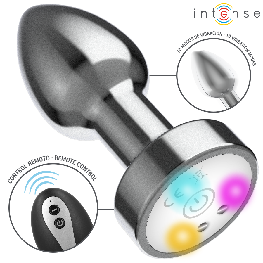 INTENSE - PLUG ANAL VIBRANT EN MÉTAL AVEC LUMIÈRES LED ET TÉLÉCOMMANDE - TAILLE S