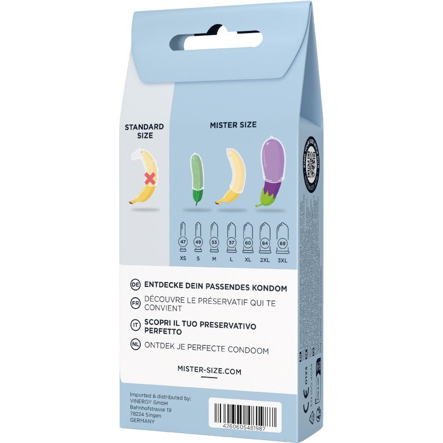 MISTER SIZE - KIT DE TEST : 3 PRÉSERVATIFS DE TAILLES DIFFÉRENTES + MÉLANGE À POINTS