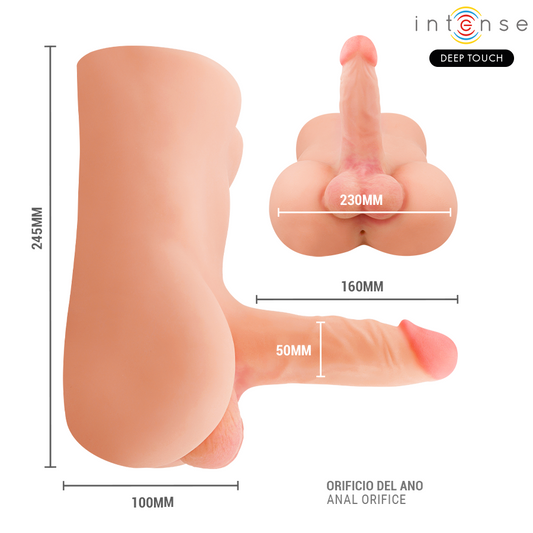 INTENSE DEEP TOUCH - TORSE DAMIEN AVEC GODE RÉALISTE AVEC FONCTION DE POUSSÉE ET DE VIBRATION, TÉLÉCOMMANDE, 3,5 KG