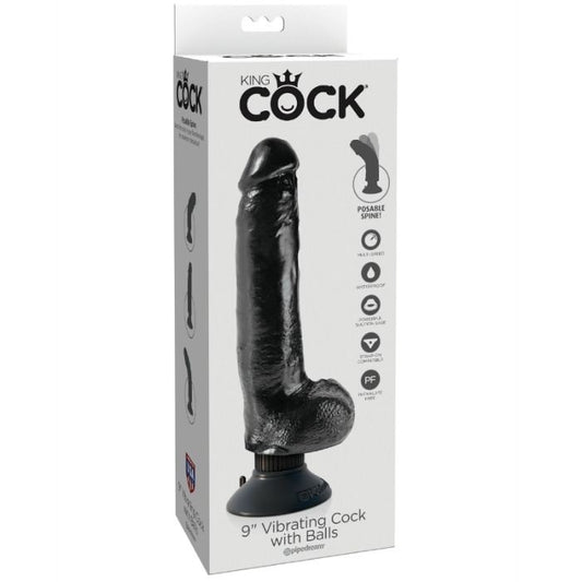 KING COCK - GODE VIBRANT AVEC TESTICULES 23 CM NOIR - 7eme ciel