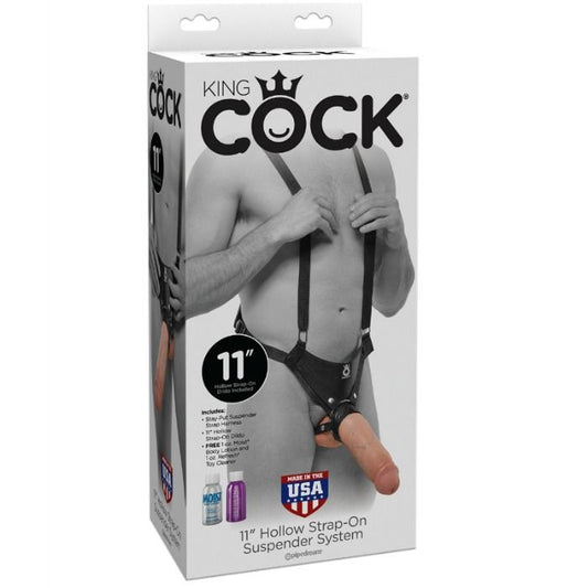 KING COCK - STRAP-ON AVEC GODE CREUX 28 CM ET SANGLES COULEUR CHAINE - 7eme ciel