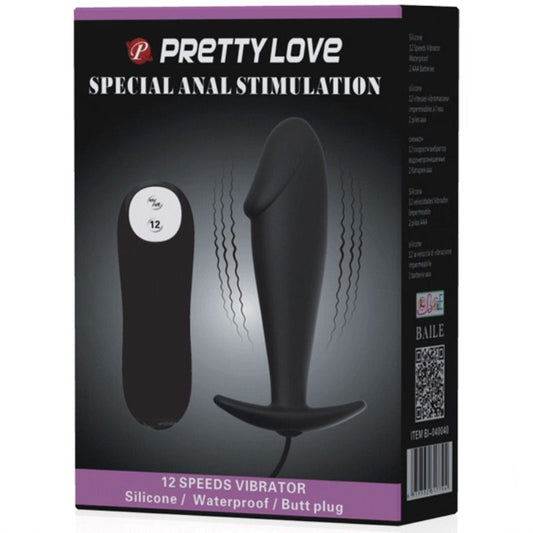 PRETTY LOVE - PLUG ANAL EN SILICONE FORME PÉNIS ET 12 MODES DE VIBRATION NOIR - 7eme ciel