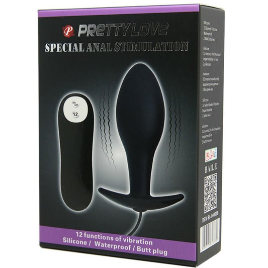 PRETTY LOVE - PLUG ANAL FORME DANCRE SILICONE 12 MODES DE VIBRATION NOIR - 7eme ciel