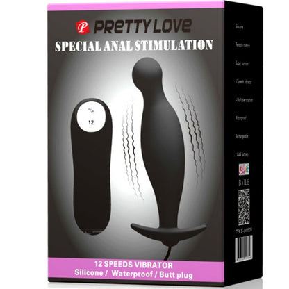 PRETTY LOVE - PLUG ANAL EN SILICONE 12 MODES DE VIBRATION NOIR - 7eme ciel