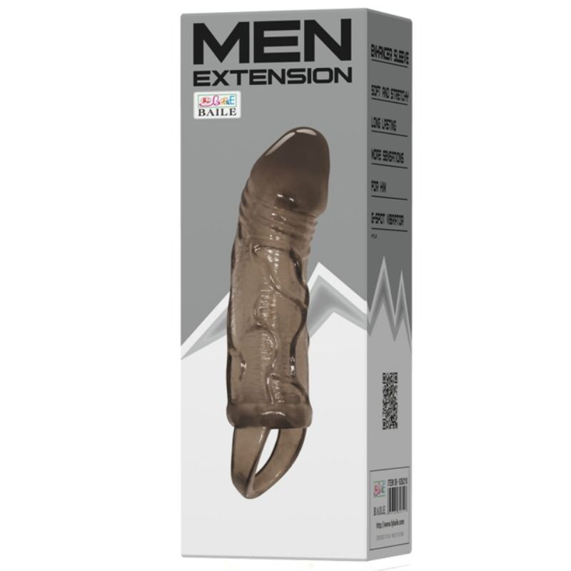 BAILE - HOUSSE DEXTENSION DE PÉNIS AVEC SANGLE POUR TESTICULES NOIR 13.5 CM - 7eme ciel