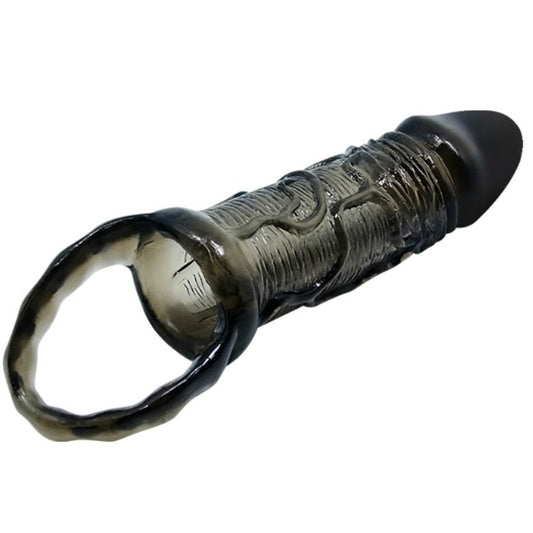 BAILE - HOUSSE DEXTENSION DE PÉNIS AVEC SANGLE POUR TESTICULES NOIR 13.5 CM - 7eme ciel