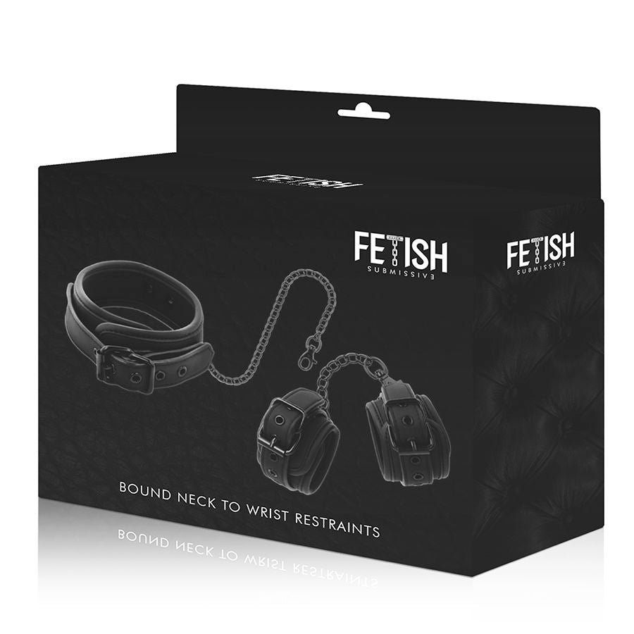 FETISH SUBMISSIVE - COLLIER ET MENOTTES EN CUIR VÉGAN AVEC DOUBLURE EN NOPRÈNE - 7eme ciel