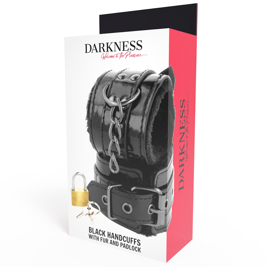 DARKNESS - MENOTTES AJUSTABLES EN CUIR NOIR AVEC CADENAS - 7eme ciel